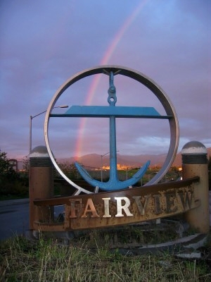 Picture of Fairview gateway marker - anchor at corner of Orca and 15th. Picture by Allen Kemplen.